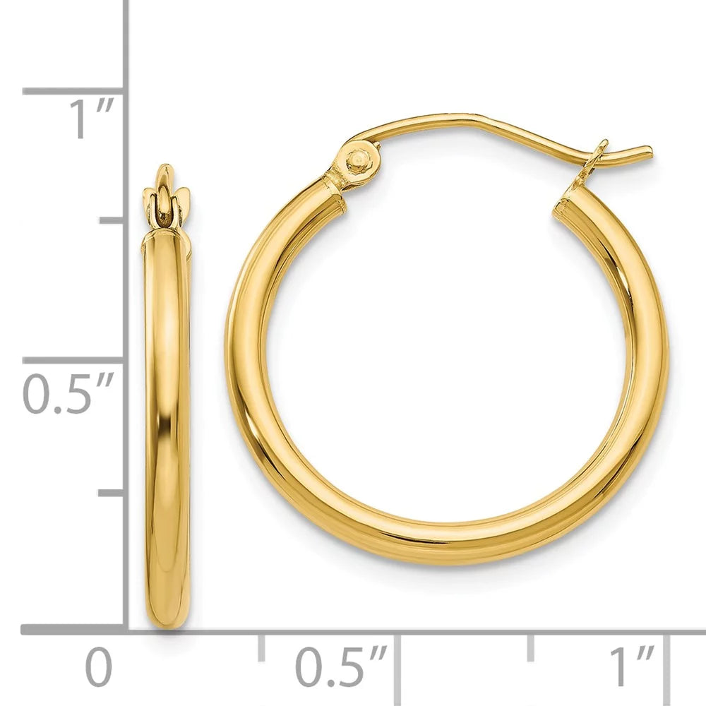 Gold 2mm Women for Yellow 14kt Polished Tube Men and Real Earrings; for Adults Hoop and Teens;