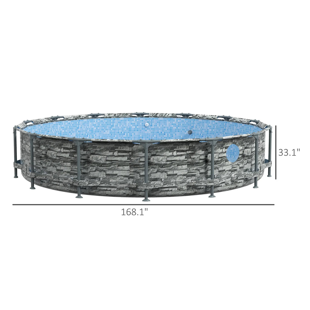 Brick Pool Ground Outsunny with Filter Pump, Frame Steel Above 14' Pool,