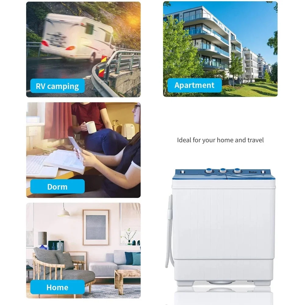 Semi-automatic Apartment, White&Blue Twin RVs, Twin Machine for Tub Washing Pump Dorms, with Camping More, Drain Built-in 26Lbs Tube and BMTBUY XPB65-2288S