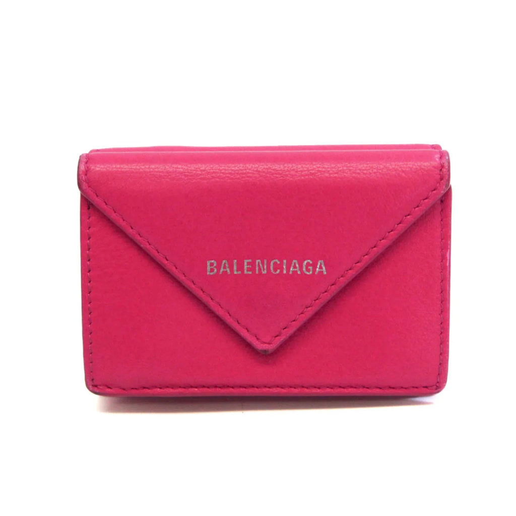 (tri-fold) Mini Leather Pre-Owned 391446 Papier Women's Pink Wallet Wallet (Good) Balenciaga