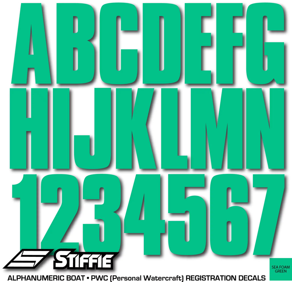 Personal Decals Watercraft Letters Stickers PWC 3" STIFFIE for Uniline Numbers & Green Identification SeaFoam Marine & Alpha-Numeric Boats Kit Registration Custom
