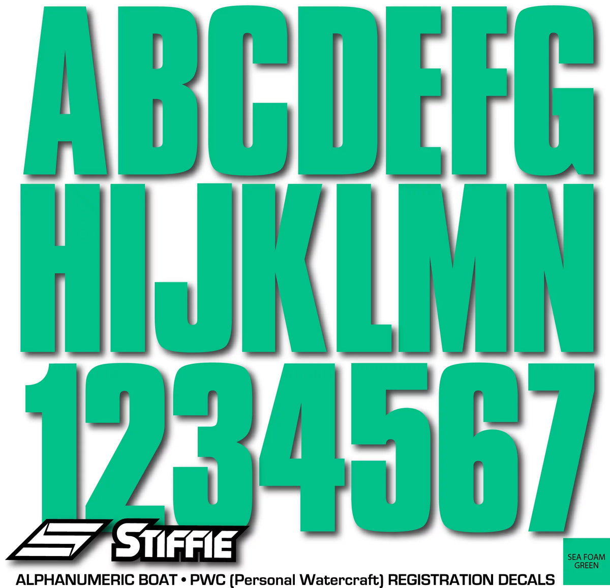 Personal Decals Watercraft Letters Stickers PWC 3" STIFFIE for Uniline Numbers & Green Identification SeaFoam Marine & Alpha-Numeric Boats Kit Registration Custom