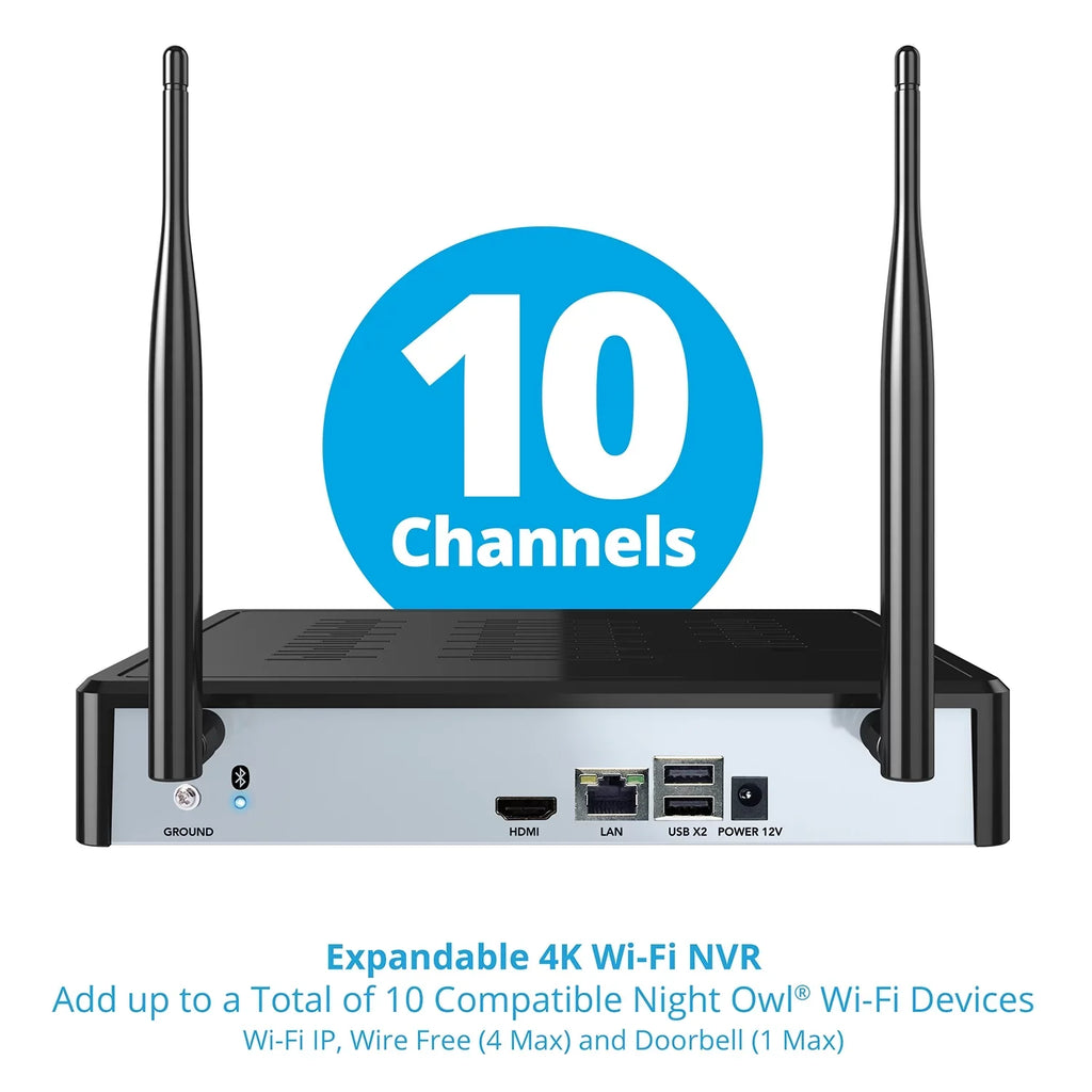 3 Cameras 4K Hard with 1080p Wi-Fi Spotlight HD Night 10 Channel Free Drive (Battery) 1TB Owl and Wire NVR