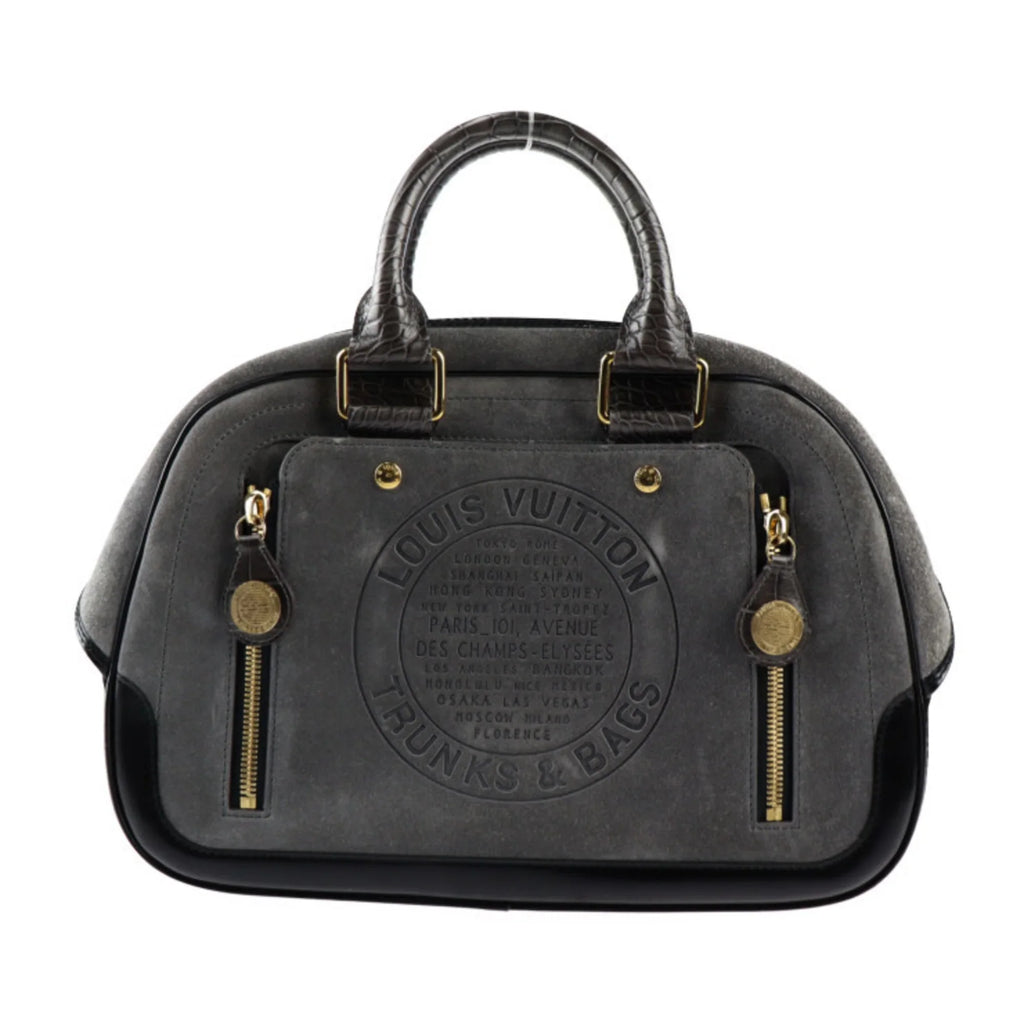Gold Pre-Owned GM Vuitton Stamp LOUIS VUITTON Gray Hardware (Good) Black Leather Louis Bag Handbag Suede Calf M95237