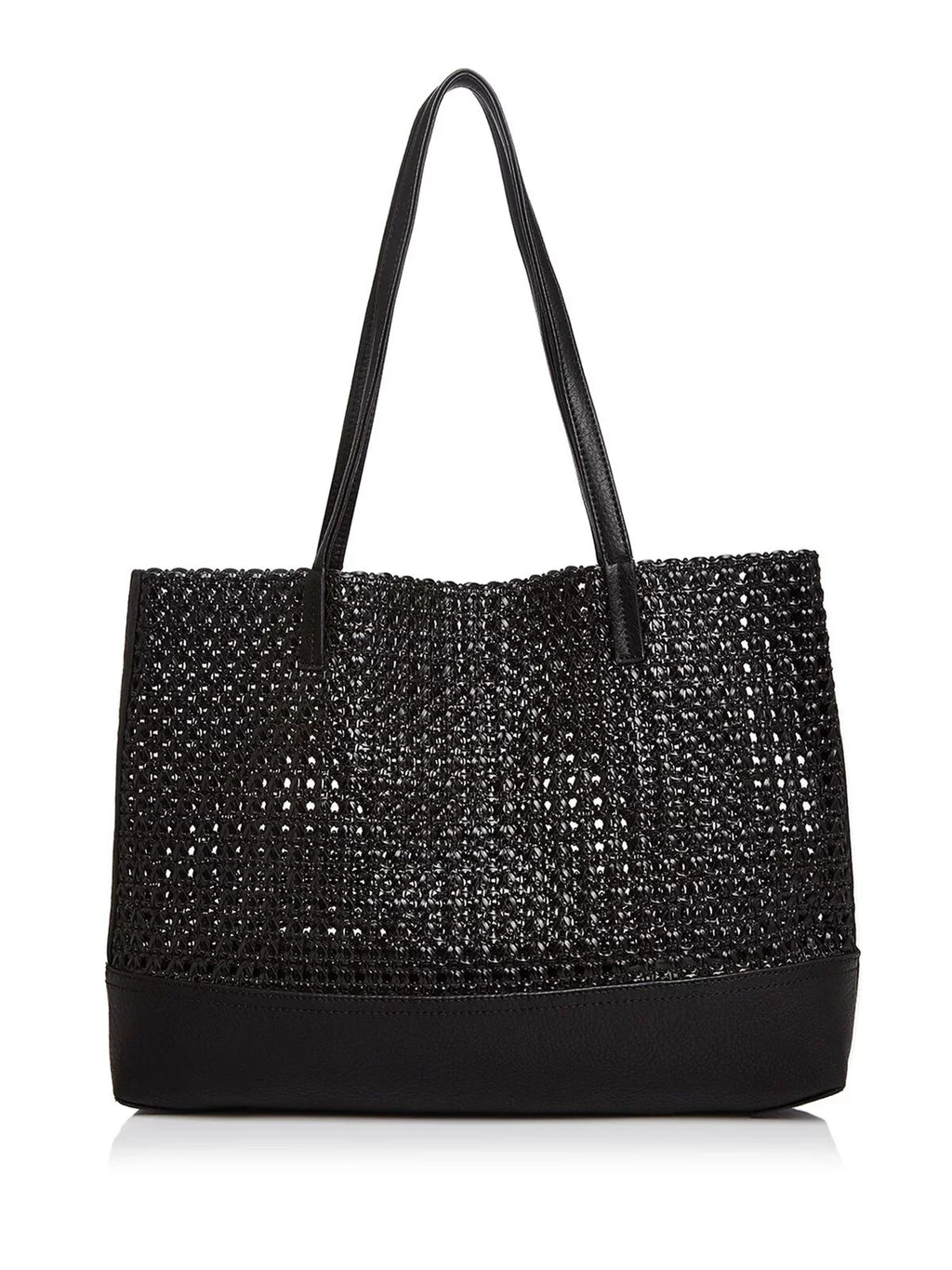 Tote Woven Handbag Strap Flat Purse AQUA Women's Black Double