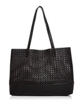 Tote Woven Handbag Strap Flat Purse AQUA Women's Black Double