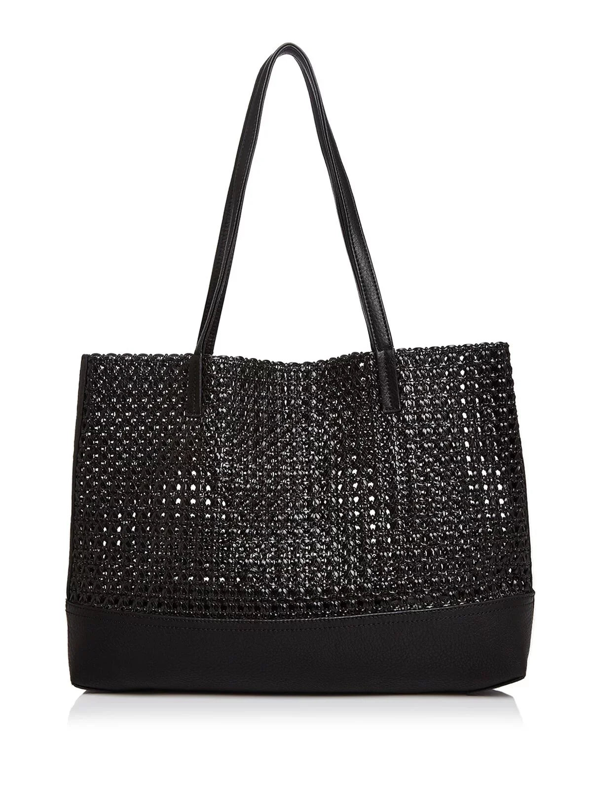 Tote Woven Handbag Strap Flat Purse AQUA Women's Black Double