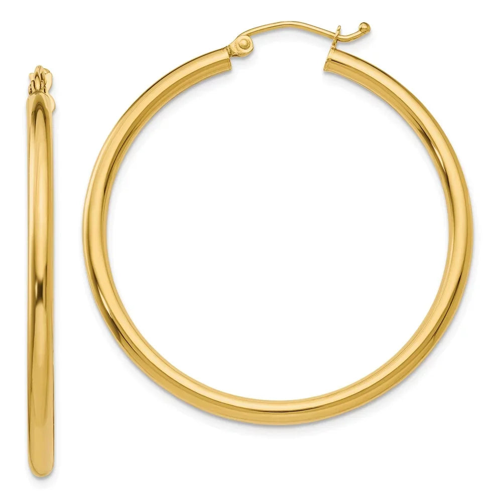 Men Tube Gold Lightweight Adults for and Women Real 14kt Teens; Yellow and Hoop for Polished 2.5mm Earrings;