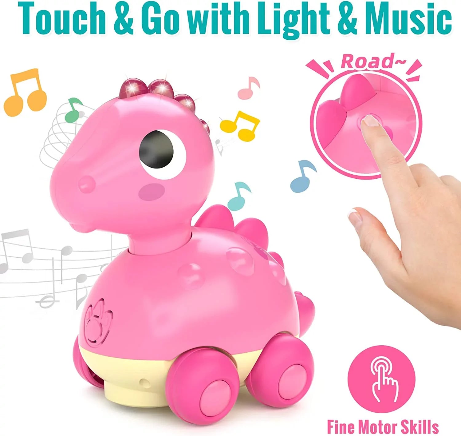 Light Musical Baby Old for Age Girl Toys 2 1 12 Toys 12-18 Months, 1 Crawling Musical - 18 Infant 3 Girl, to for Baby Year Toys to Toys Go Baby Toys Gifts for Pink Touch Months for 2, Toy & Dinosaur