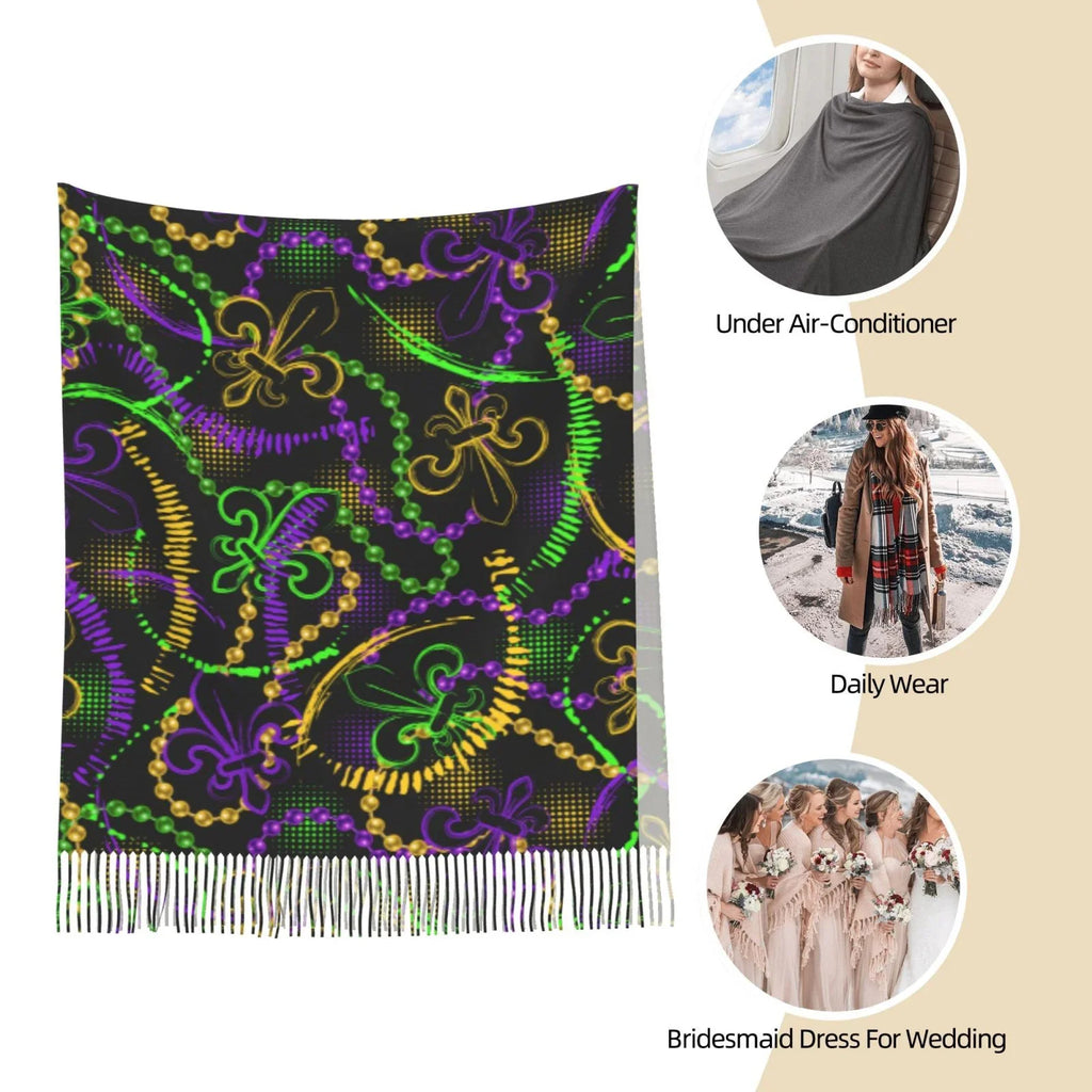 Bingfone Feel Gras Art Elegant Mardi Print Large Cashmere For Warm Women Scarves Wrap Winter Neon Gifts- Scarf Soft Shawl