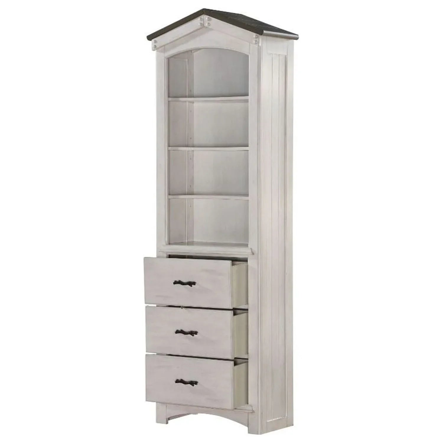 ACME Tree Cabinet Gray in House Bookcase Washed White and Weathered