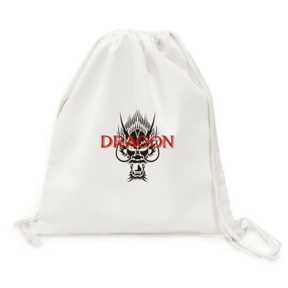 Reusable Bag Canvas Mesh Backpack Drawstring Shopping Animal East Dragon Myth West Wings