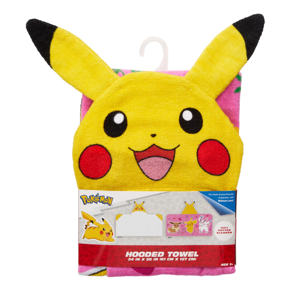 Towel, Pink Hooded Kids Cotton Pikachu Pokemon