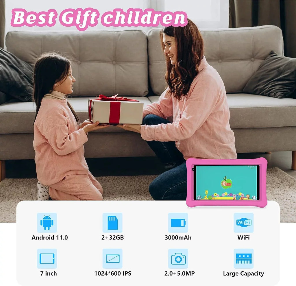Case, Parental 32GB Tablets, Dual Toddler Tablet, for Learning Camera, Kids with RAM Control Tablet inch for WiFi, Androrid Tablet Tablet ROM 2GB Kids 11 Certificated, Google Bluetooth, 7