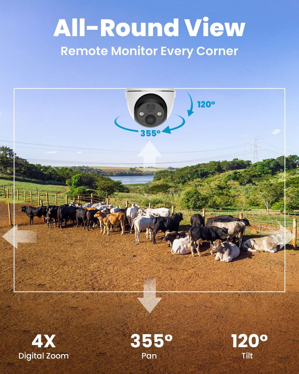 Solar SD Included Wireless, No 2K Surveillance Outdoor, Vision, Security Cellular SIM&64GB PTZ, 3G/4G WiFi Night Card LTE 360° Camera Powered, QHD, Camera, Color