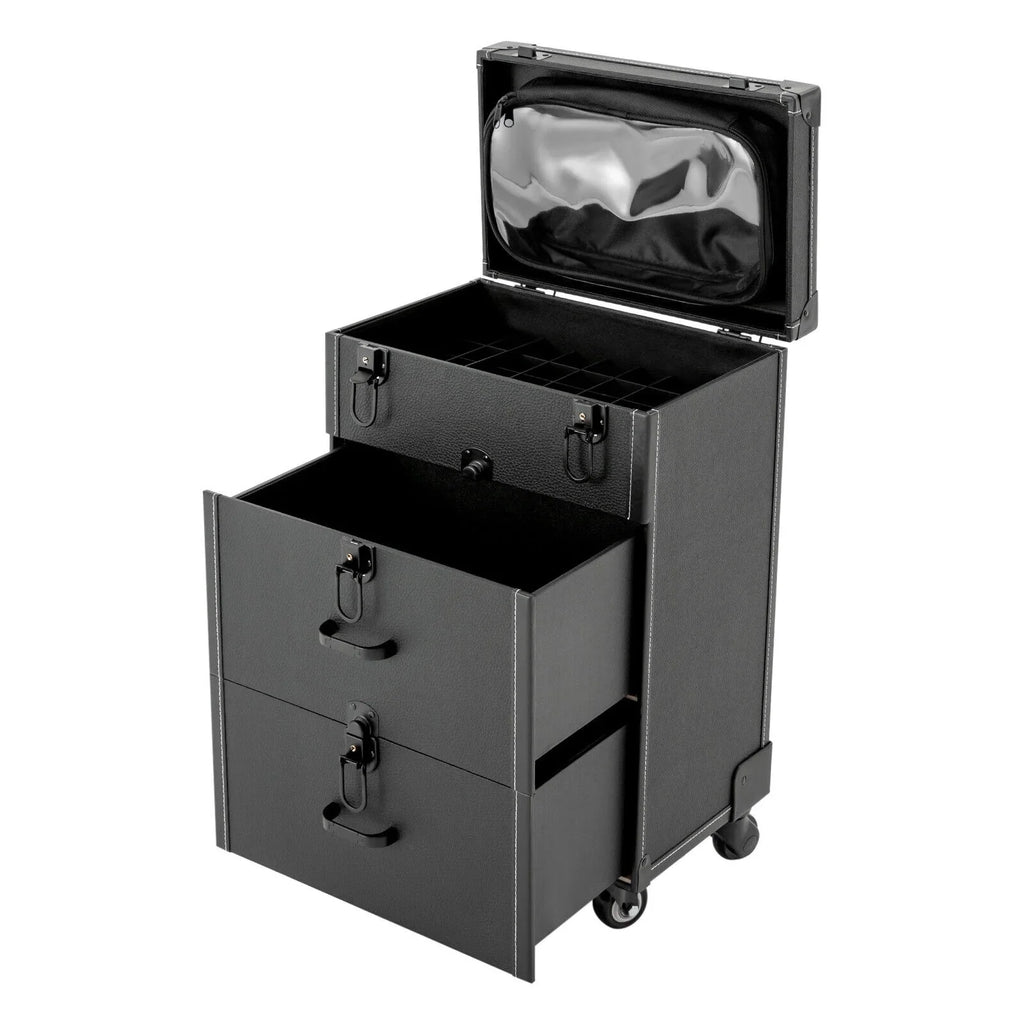 Polish Organizer 4 Train ZhdnBhnos Wheels Lock (Black) Box Rolling w/ Nail Storage & Case Luggage Trolley Makeup Cosmetic