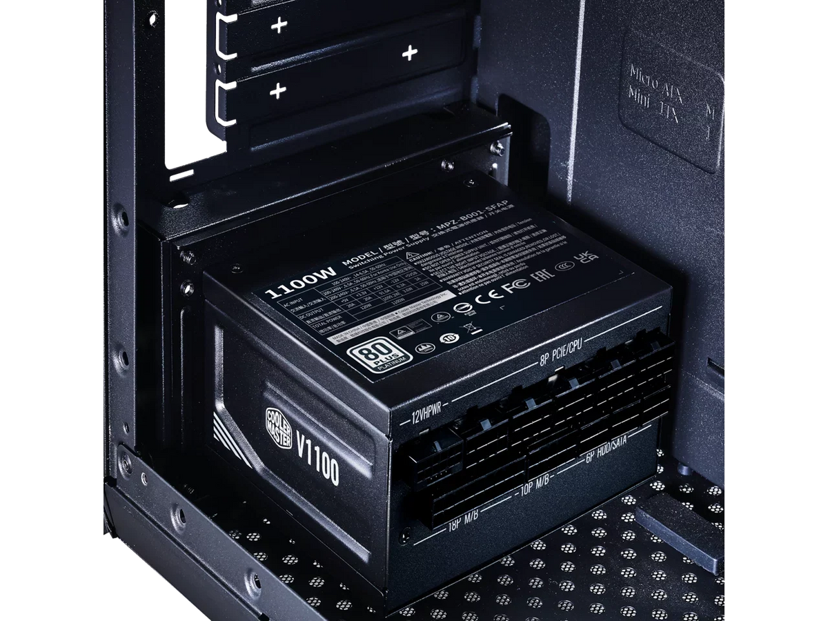 Factor SFX ATX3.0, Platinum 1100W Fully Form Bracket 80+ Efficiency, Fully ATX SFX Platinum Modular, Master Cooler V1100 SFX, (MPZ-B001-SFAP-BUS) Included,