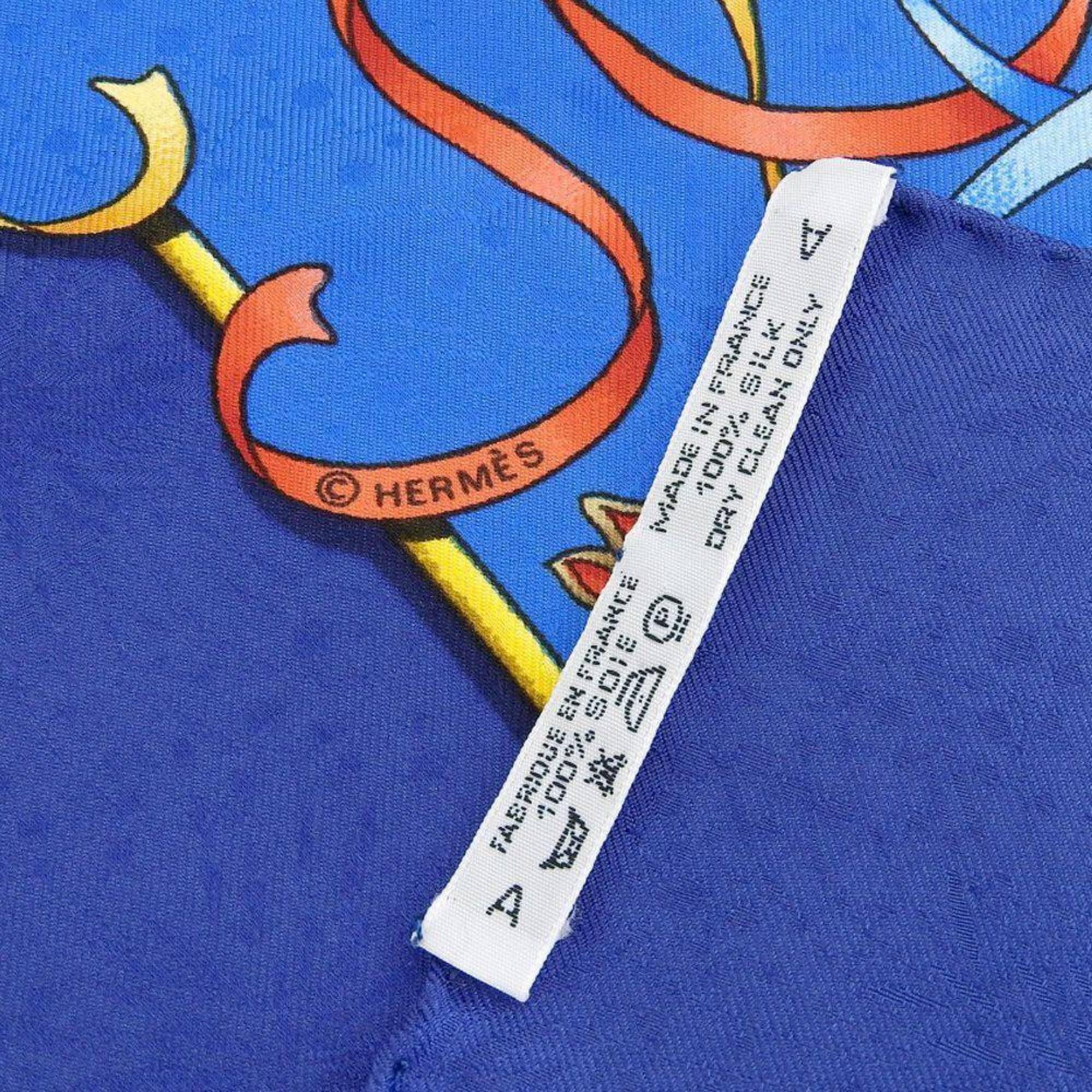Amusement Carousel KARE90 Muffler Horse HERMES Blue PARK Scarf (Good) Park LUNA Pre-Owned Silk