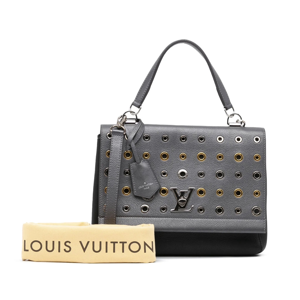 Leather Authenticated (Good) Gray Calf Pre-Owned Vuitton LockMe II Satchel Louis Unisex Eyelet