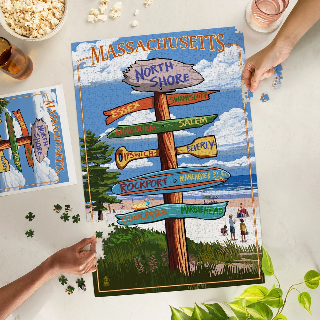 Destinations Lantern Puzzle, Press 1000 Sign Piece Jigsaw Massachusetts, Shore, North