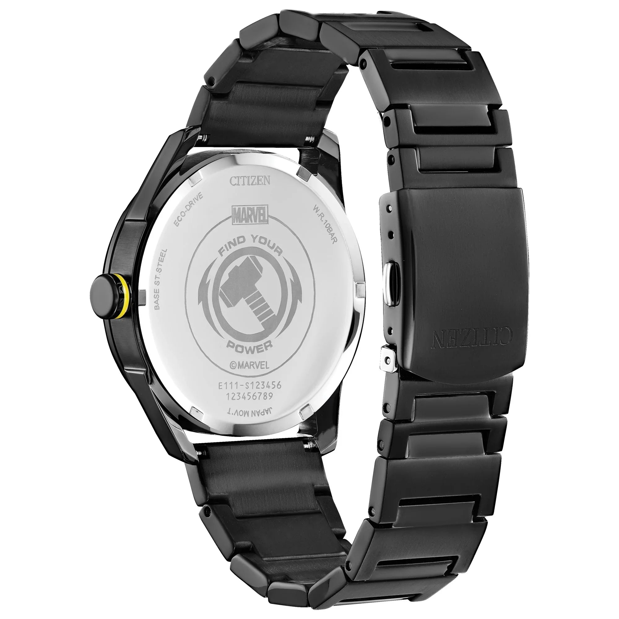 '- BM6987-50W Black Stainless Steel Marvel Men's Eco-Drive Watch Thor IP Citizen