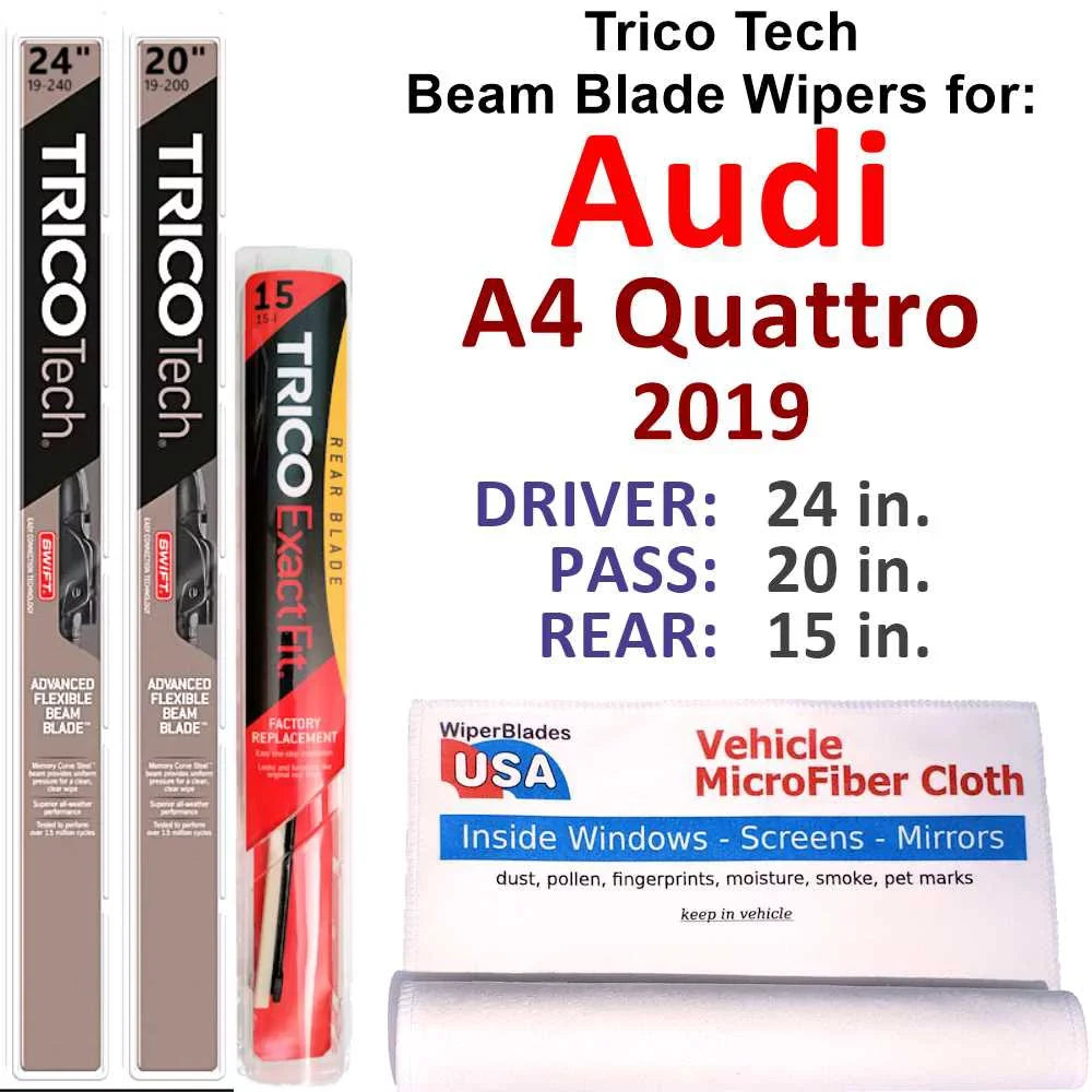 (Set 2019 3) Wipers Quattro A4 Wiper Audi of w/Rear Blade Beam