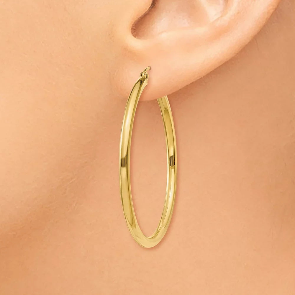 Men Tube Gold Lightweight Adults for and Women Real 14kt Teens; Yellow and Hoop for Polished 2.5mm Earrings;