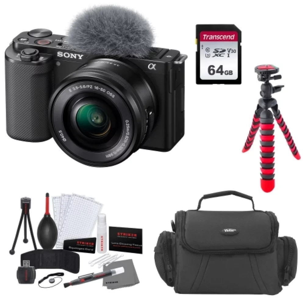 64GB (Black) Cleaning Kit Transcend Lens Card Mirrorless Sony + Bundle + Camera + Bag Memory Camera Tripod |16-50mm with Items) Flexible ZV-E10 (5