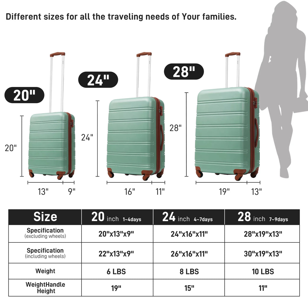 Hardside Spinner 20" 3 Set Lock 28" Available Suitcase Luggage 24" Crtynell Piece with TSA