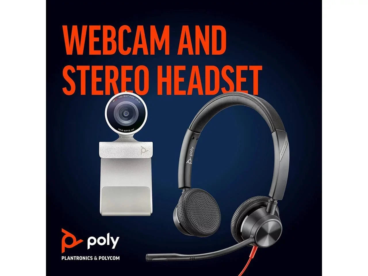 & USB-A Certified HD & Studio Headset Professional Blackwire Webcam Video Wired Teams Stereo for Polycom) Kit - (Plantronics Headset 1080p 3325 - + P5 Camera Conferencing Audio with Poly Zoom -