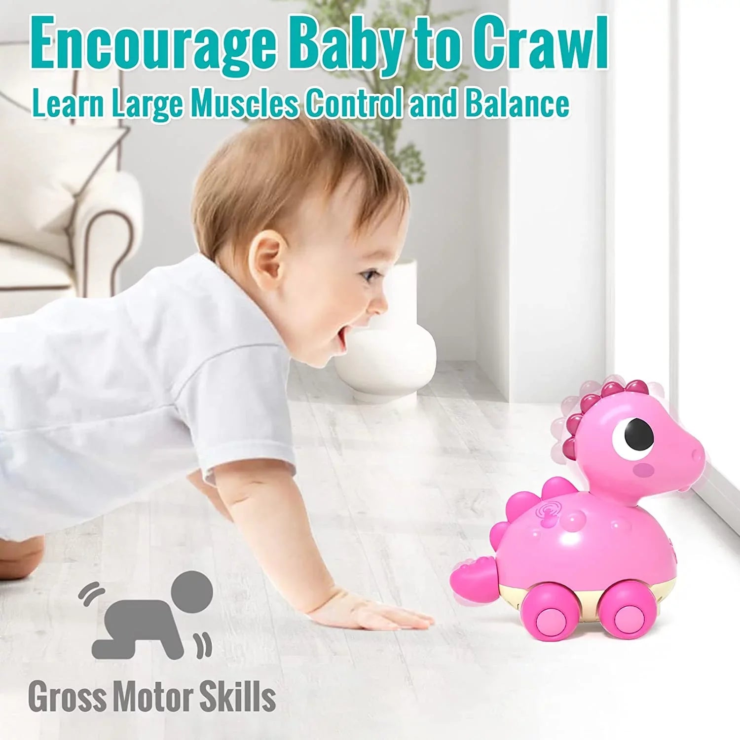Light Musical Baby Old for Age Girl Toys 2 1 12 Toys 12-18 Months, 1 Crawling Musical - 18 Infant 3 Girl, to for Baby Year Toys to Toys Go Baby Toys Gifts for Pink Touch Months for 2, Toy & Dinosaur