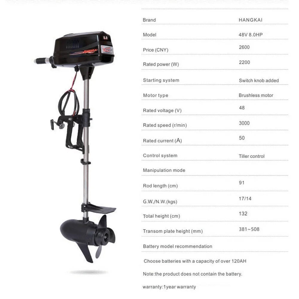 Adventure 8 Engine for and 48V Outdoor Fishing TOOL1SHOoo Aquaculture with Outboard 2200W Electric Horsepower