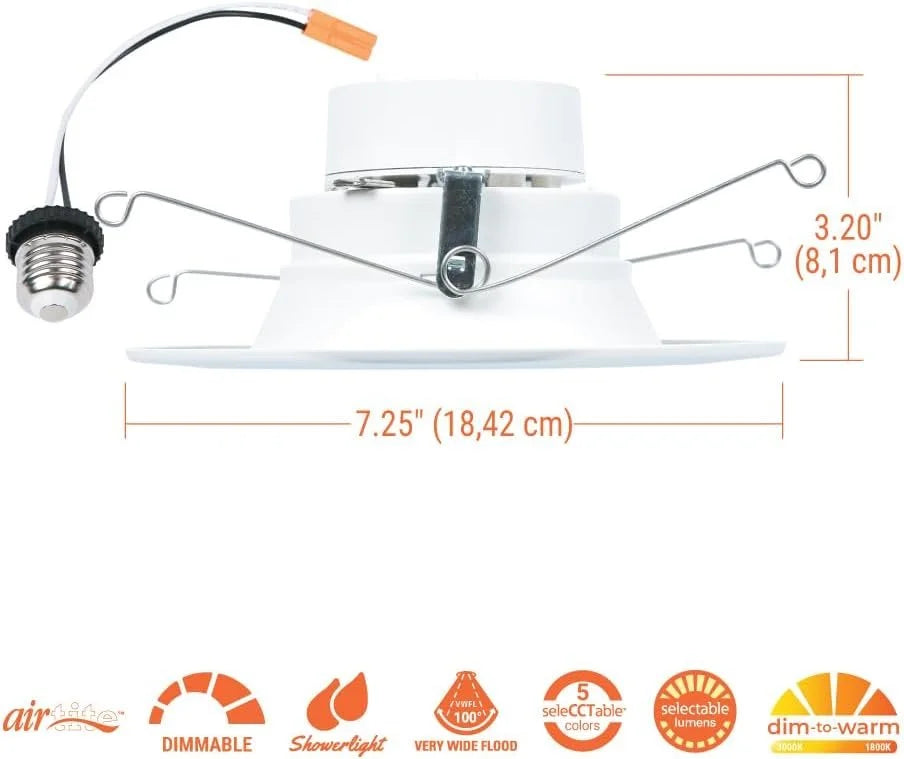 Recessed Downlight, & and Selectable Ceiling Shower inch Series Retrofit Matte White Lumens, HALO 900/1200 Warm, to CCT Light Trim, LED Baffle Retrofit Dim RL Lumens Selectable 5/6