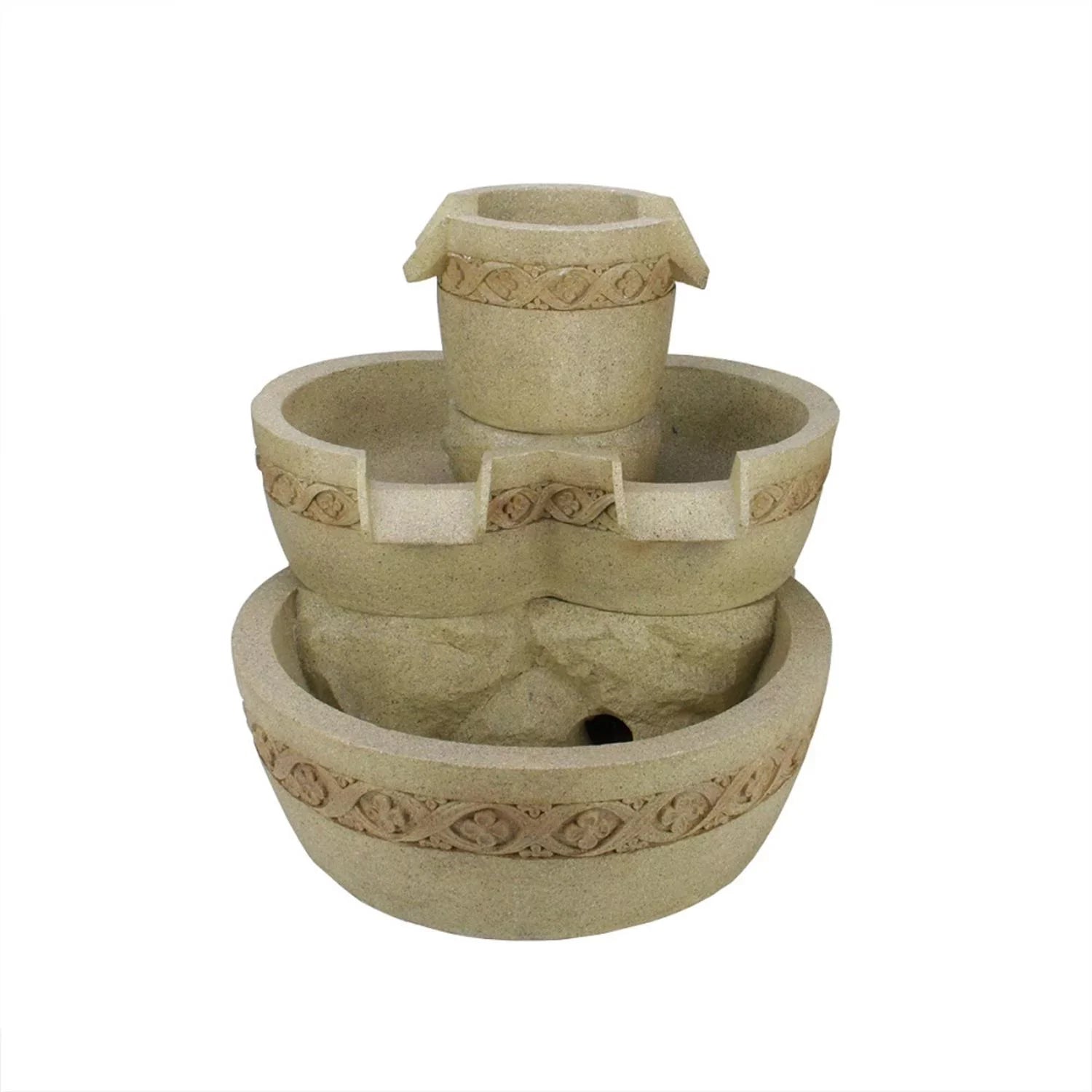 18.25" Floral Outdoor Fountain Water Lighted Tier LED Bowl Garden Patio Three