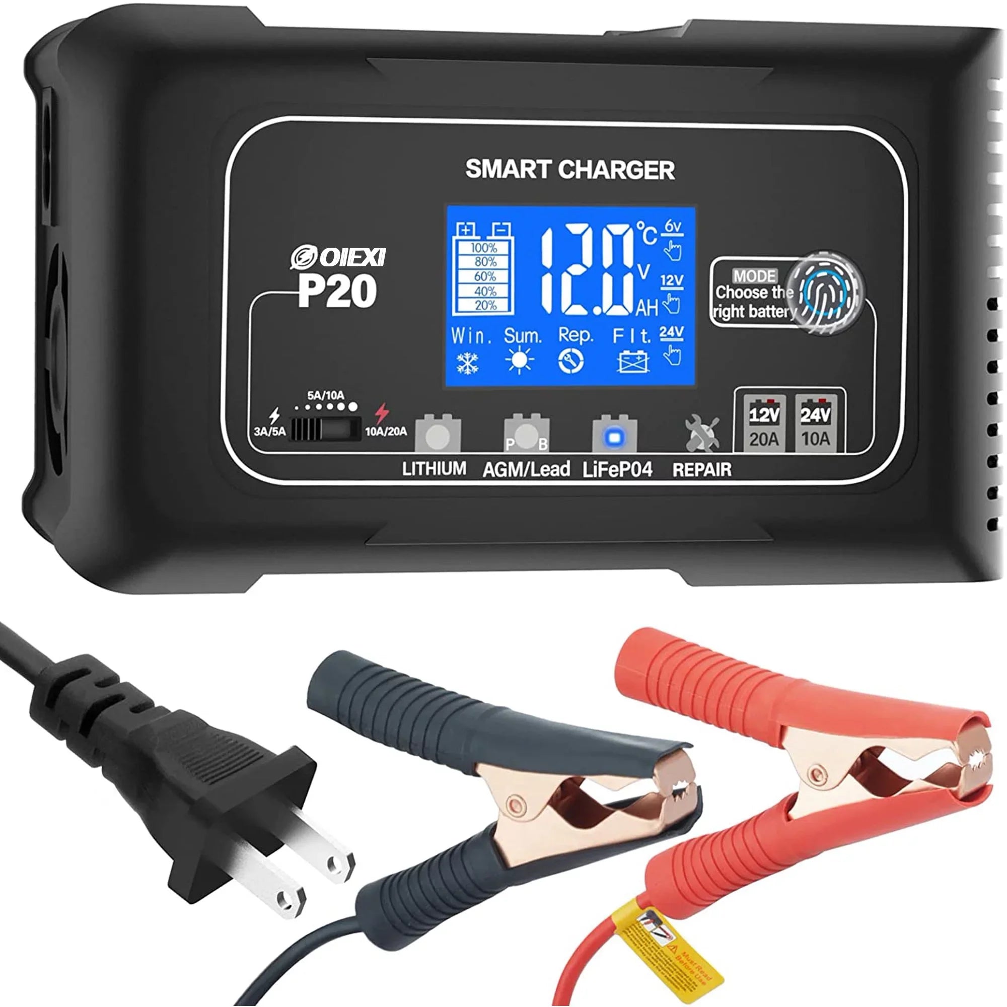 Cart.. and Charger,Maintainer/Deep 24V/10A Boat,Lawn Cycle Smart Charger,Lithium,LiFePO4,Lead-Acid,movable Battery Adjustable,for OIEXI Charger,12V/20A 20-Amp Battery Car Charger,Trickle Mower,Golf