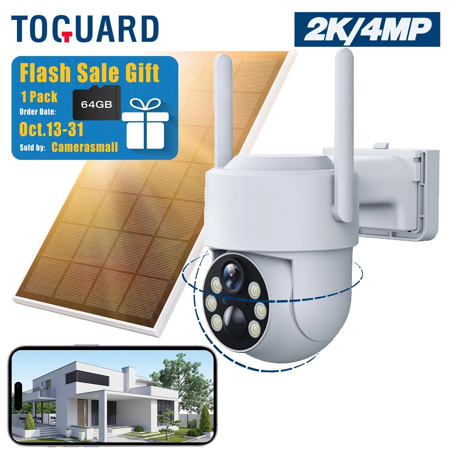 Toguard Camera SC21 Camera PTZ Solar Wireless 2K/4MP Dome Security Outdoor WiFi