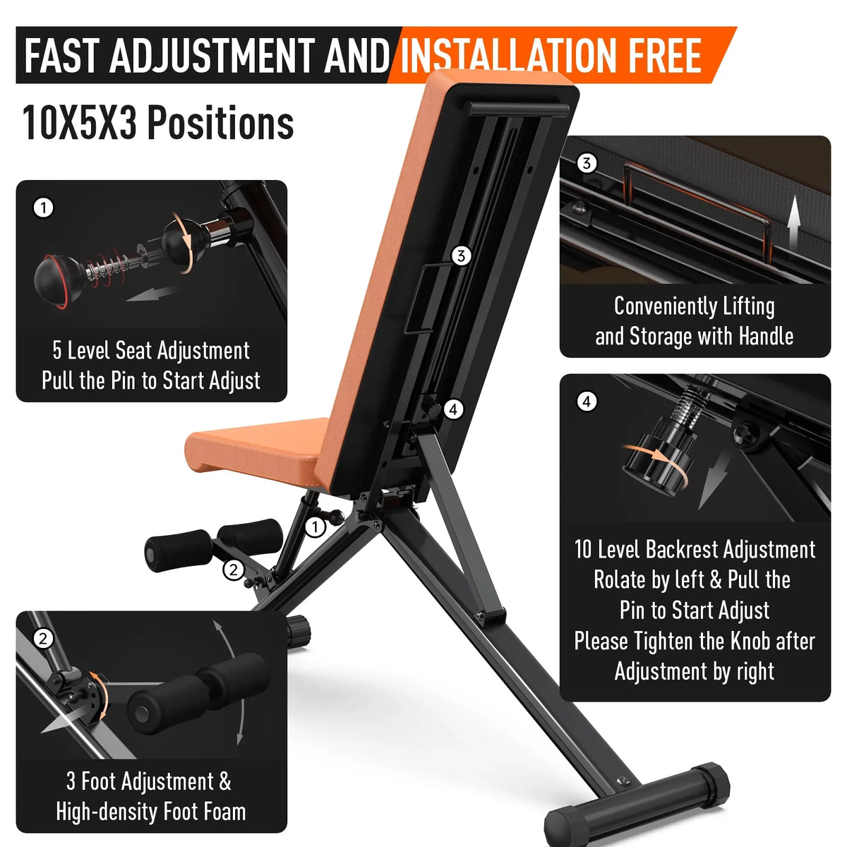 Bench POOBOO 5 Layer gym Structure Adjustable Training lbs Capacity and 800 Folding Workout bench bench Thickened Incline Weight Home for incline Indoor
