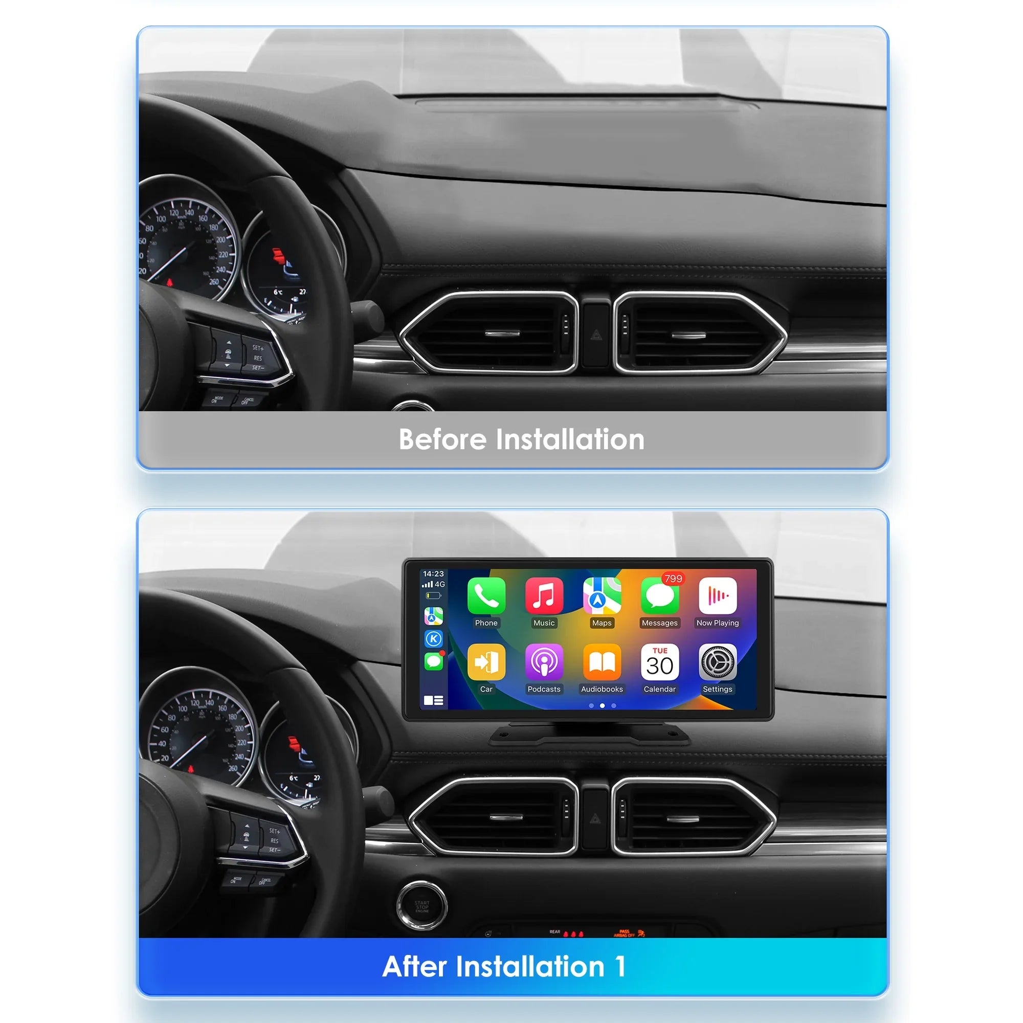 Bluetooth Apple Touchscreen FM 10.26" Car Mirror Unit Auto Player 360° Adjustable Radio Carplay Link Navigation Stereo GPS Android Head