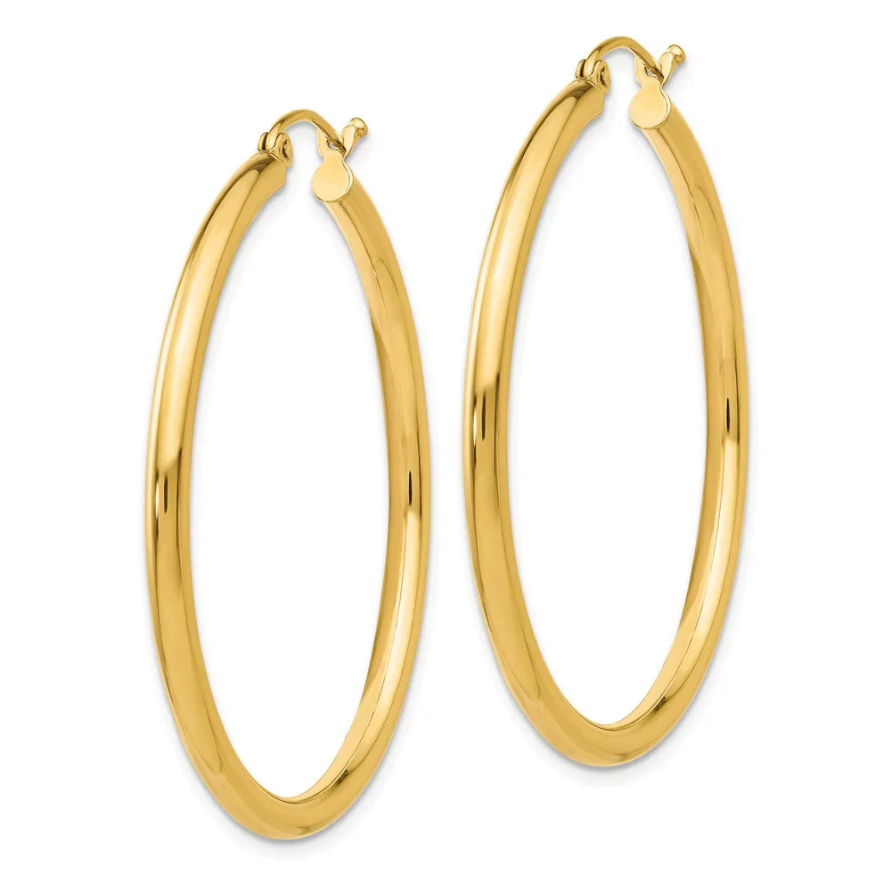 Men Tube Gold Lightweight Adults for and Women Real 14kt Teens; Yellow and Hoop for Polished 2.5mm Earrings;