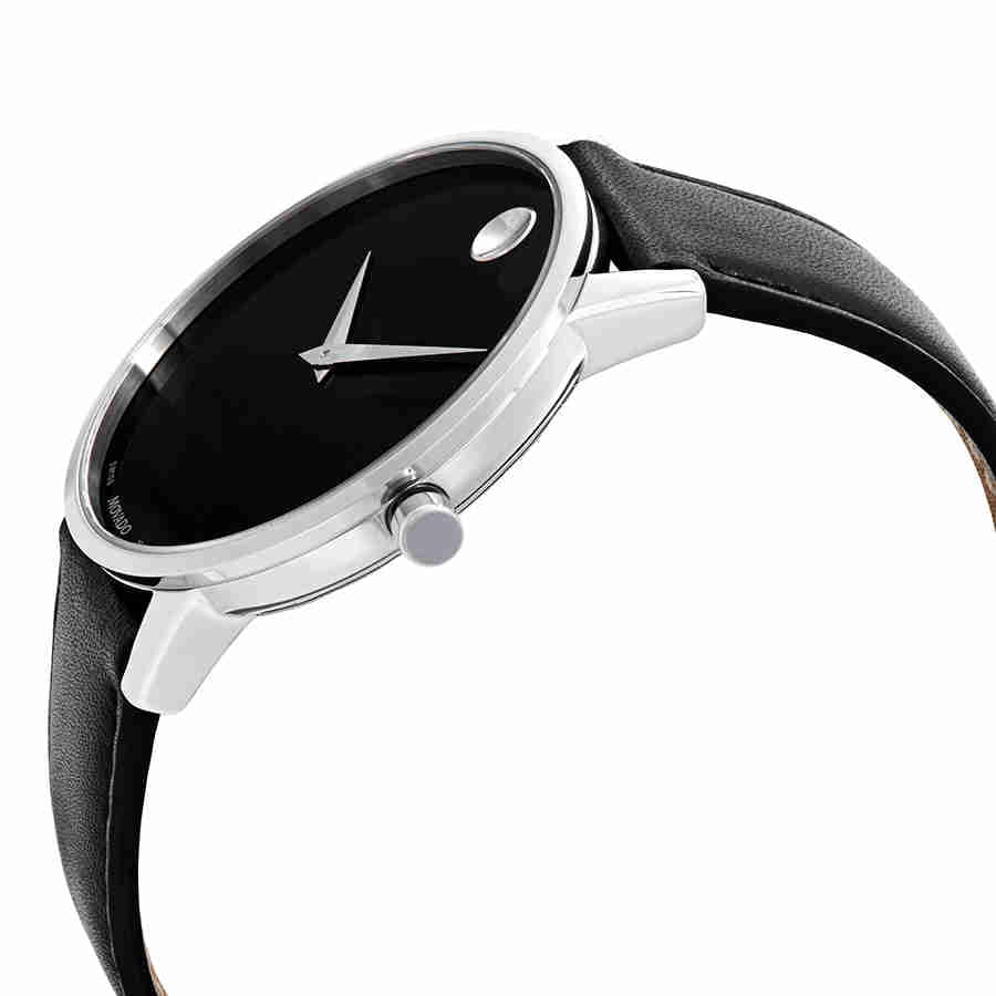 40mm Classic Silver Watch Tone Men's Leather 0607269 Museum Dial Movado Black