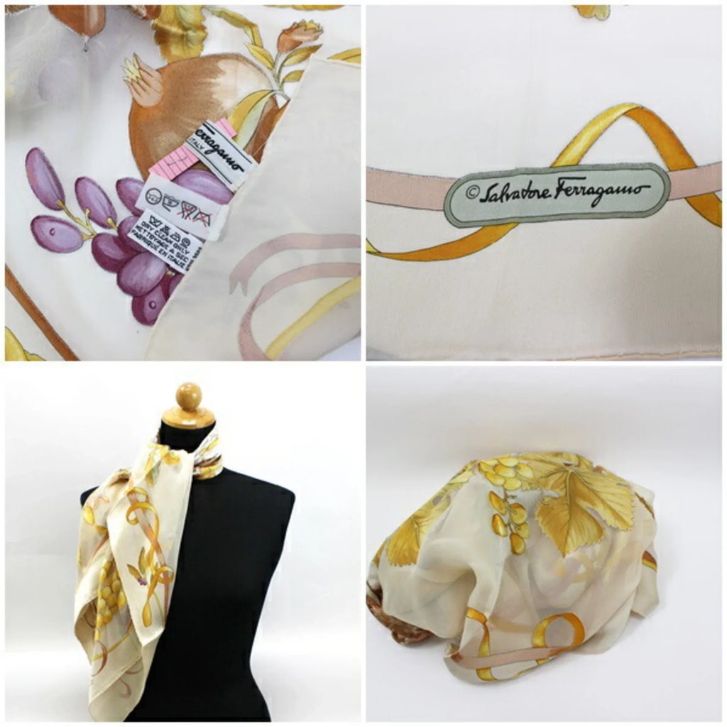 Ferragamo Fruit Muffler x Salvatore Women's Scarf Pattern (Good) Silk Viscose Pre-Owned Cream