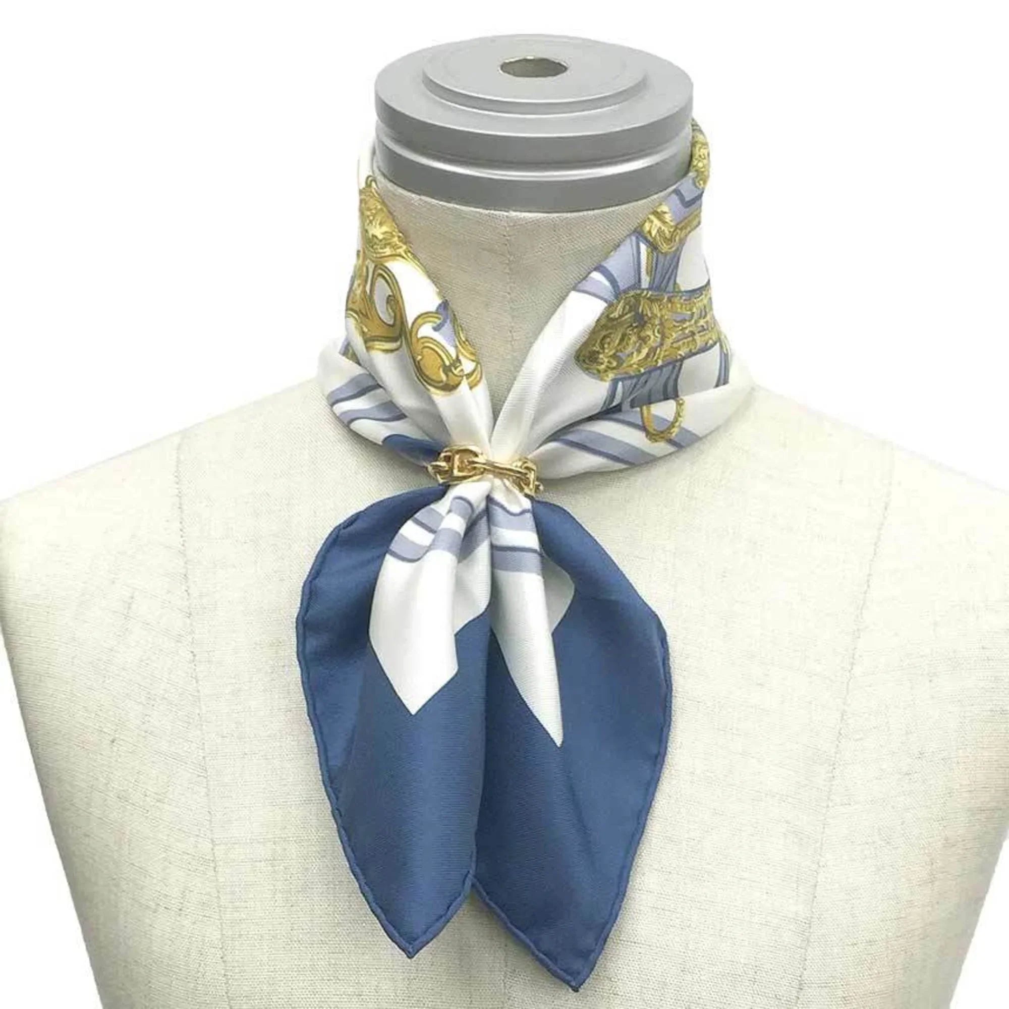 x GALA HERMES Silk Pre-Owned Scarf Carre BRIDES bridle) Muffler Blue 100% White (ceremonial New) Hermes 45 de (Like