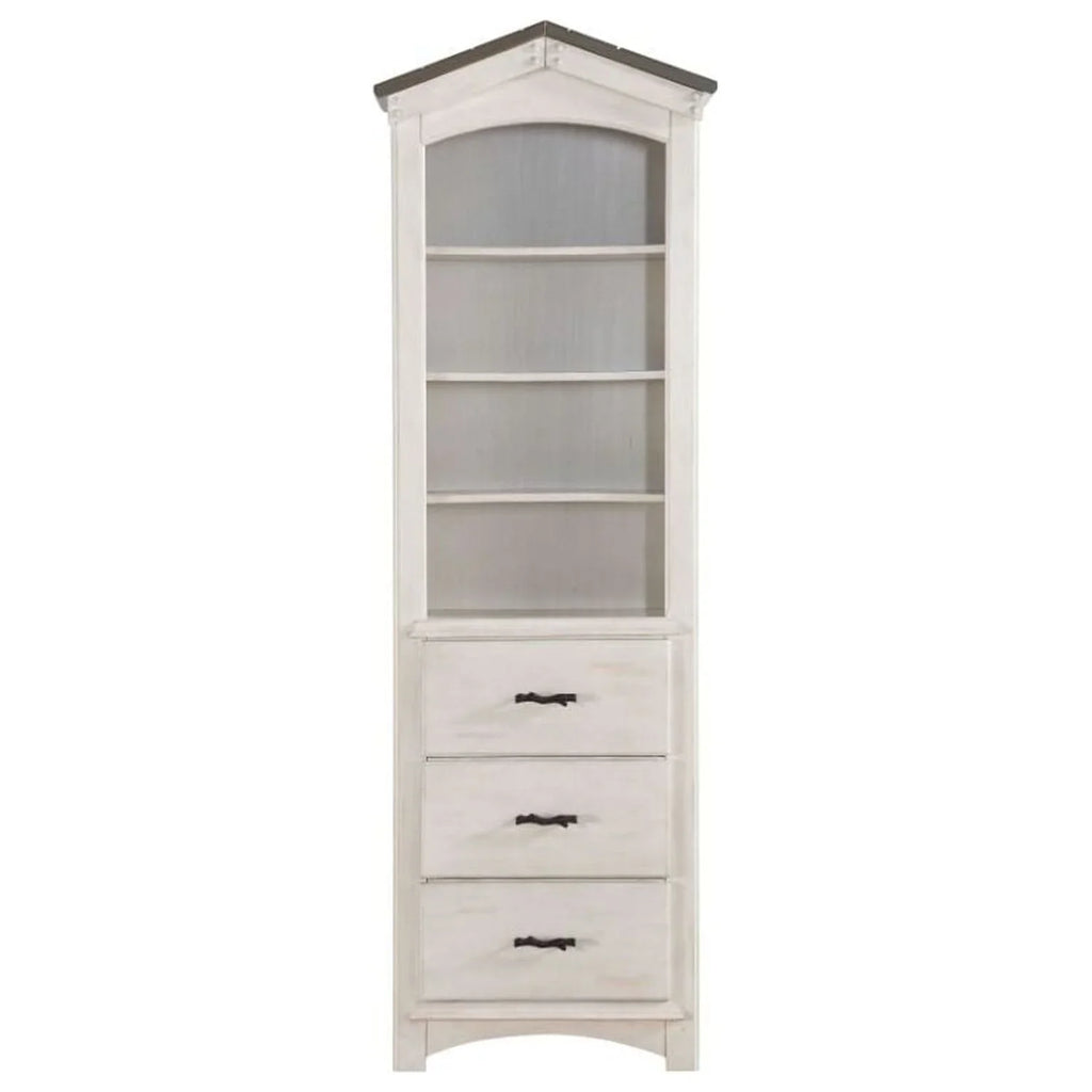 ACME Tree Cabinet Gray in House Bookcase Washed White and Weathered