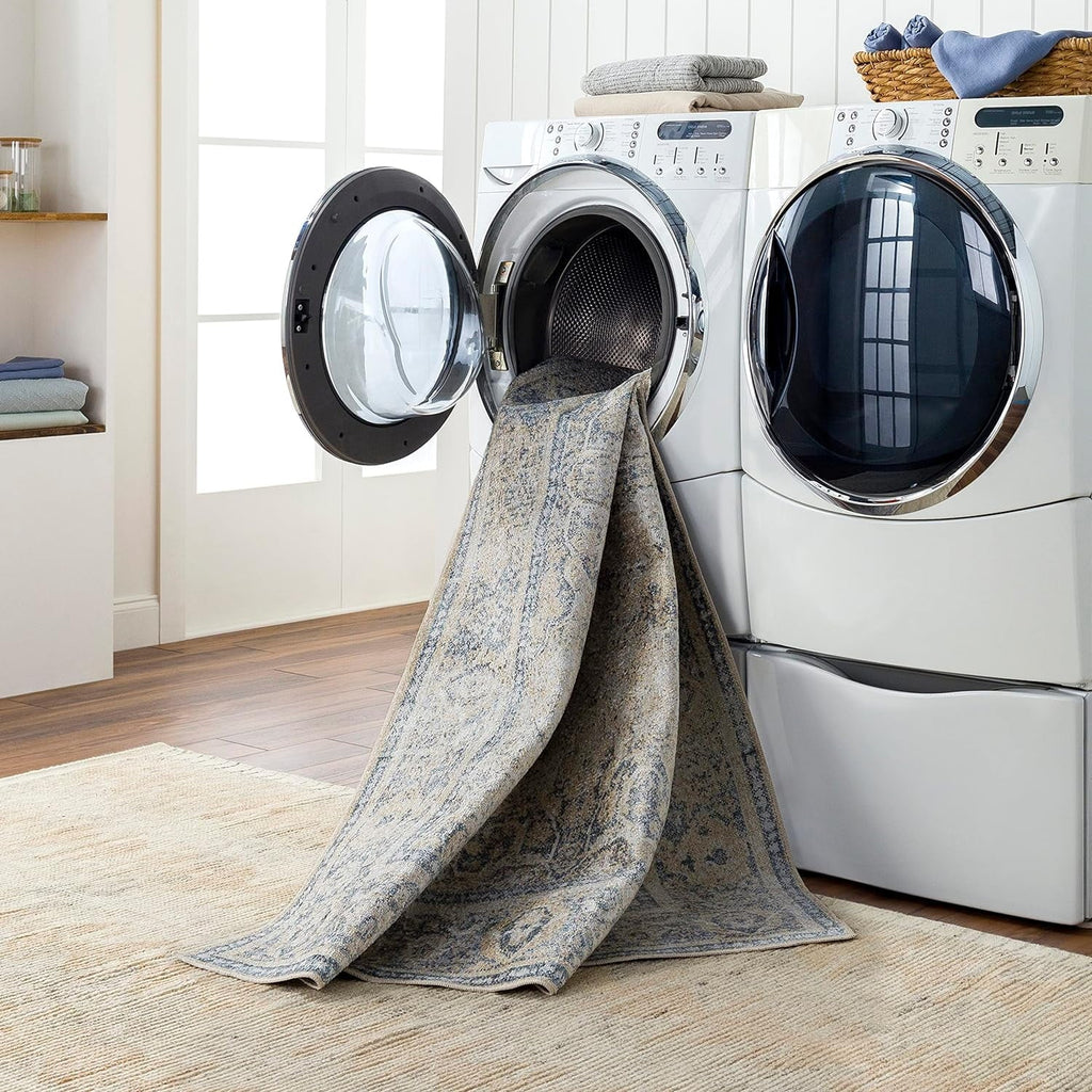 Washable) East Living 2X3 Rugs, Room, Machine Beige Kitchen 3', (2' Bedroom Traditional X Rug, Washable For Area Or Light Carpet Blue