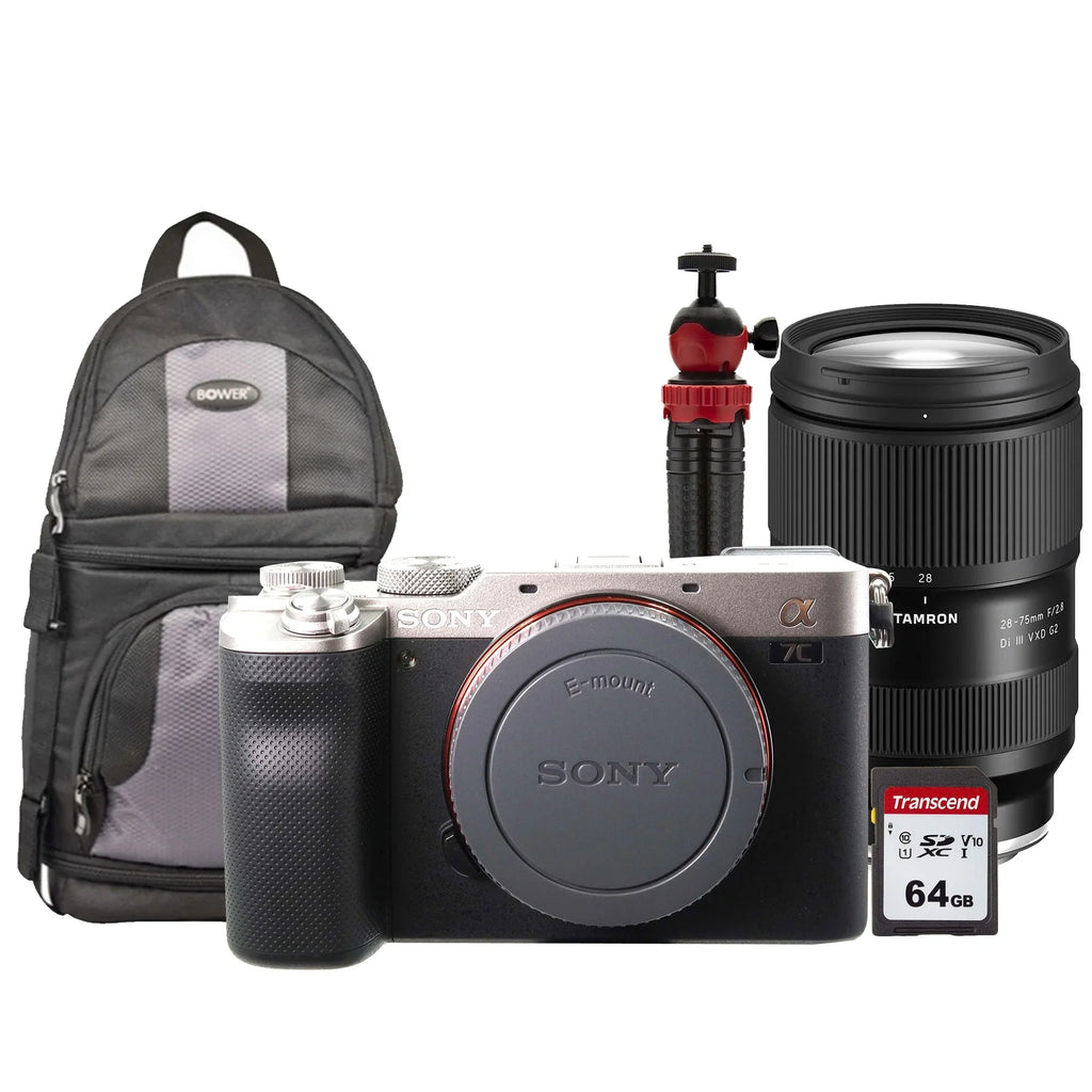 Tamron with Alpha Lens Accessory a7C RXD Sony Mirrorless Kit Silver Full-Frame 28-75mm Camera Di III