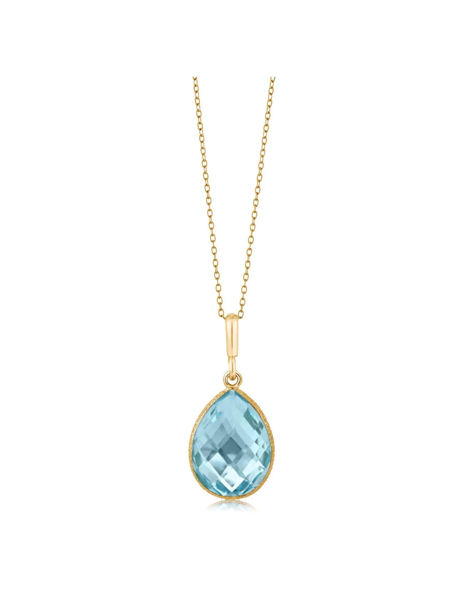 Pear Plated 16x12mm Ct 9.00 Topaz Yellow Gem 18K Blue Pendant Stone King Gold Chain inches 18 Silver Shape