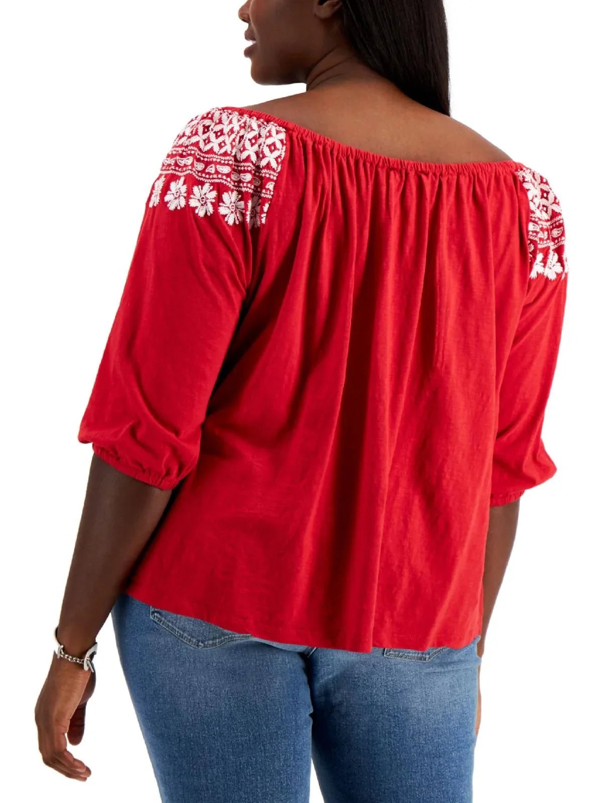 3X The Size Red Top Embroidered Shoulder Women's Tommy Off Hilfiger