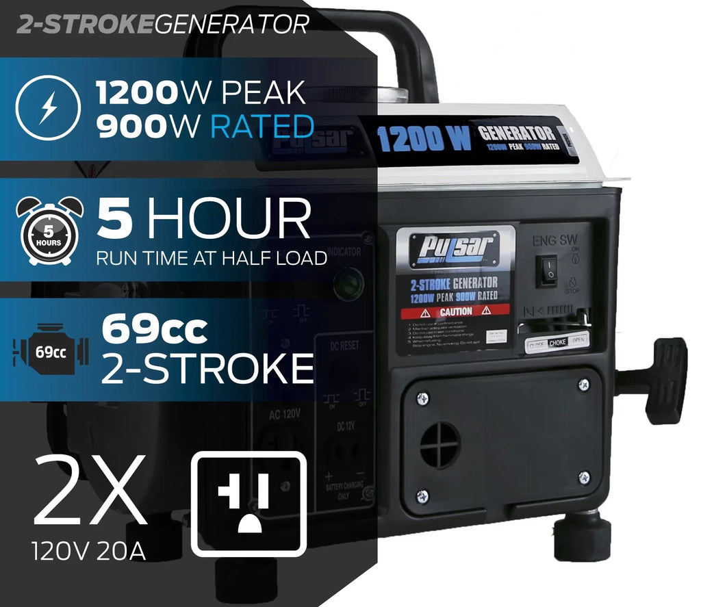 Powered PG1202SA 1200 Watt, 2-Cycle Generator 900 Running Peak Watt Gas movable Pulsar