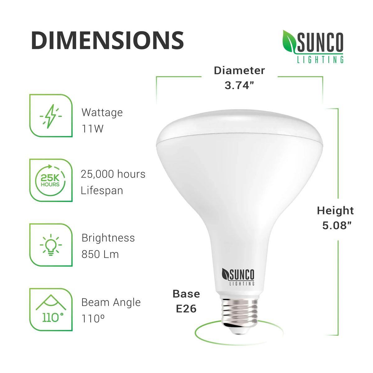 LED Dimmable, Bulb, 5" Star & 32 Base, - LM, BR30 6" for 850 or 11W=65W, Sunco White, Indoor Pack E26 Cans 3000K Warm Flood UL Lighting Light Energy