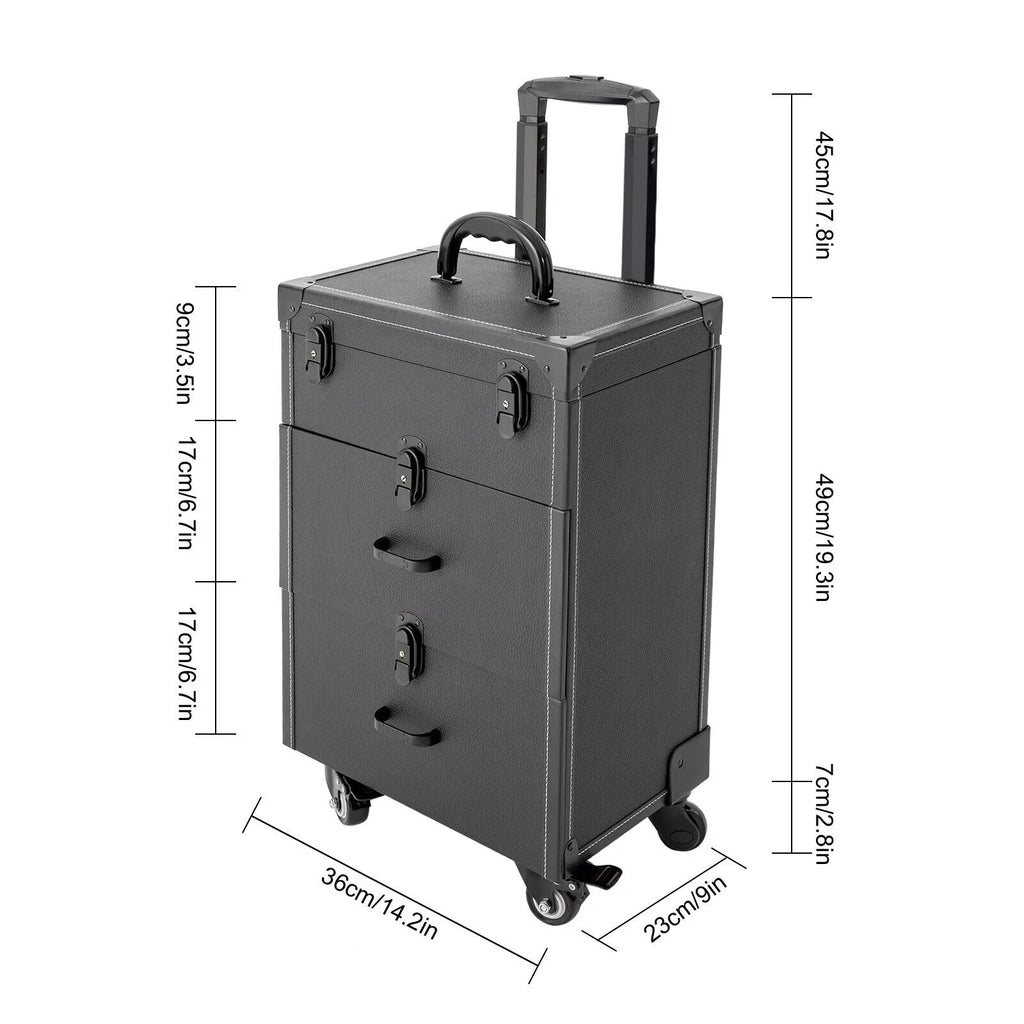 Polish Organizer 4 Train ZhdnBhnos Wheels Lock (Black) Box Rolling w/ Nail Storage & Case Luggage Trolley Makeup Cosmetic